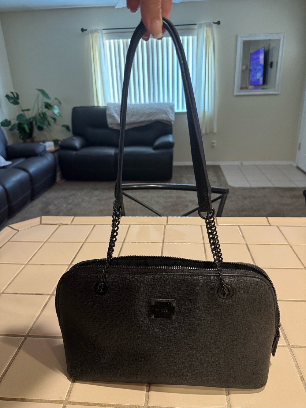 DKNY Black Shoulder Bag with Chain-Detail Straps